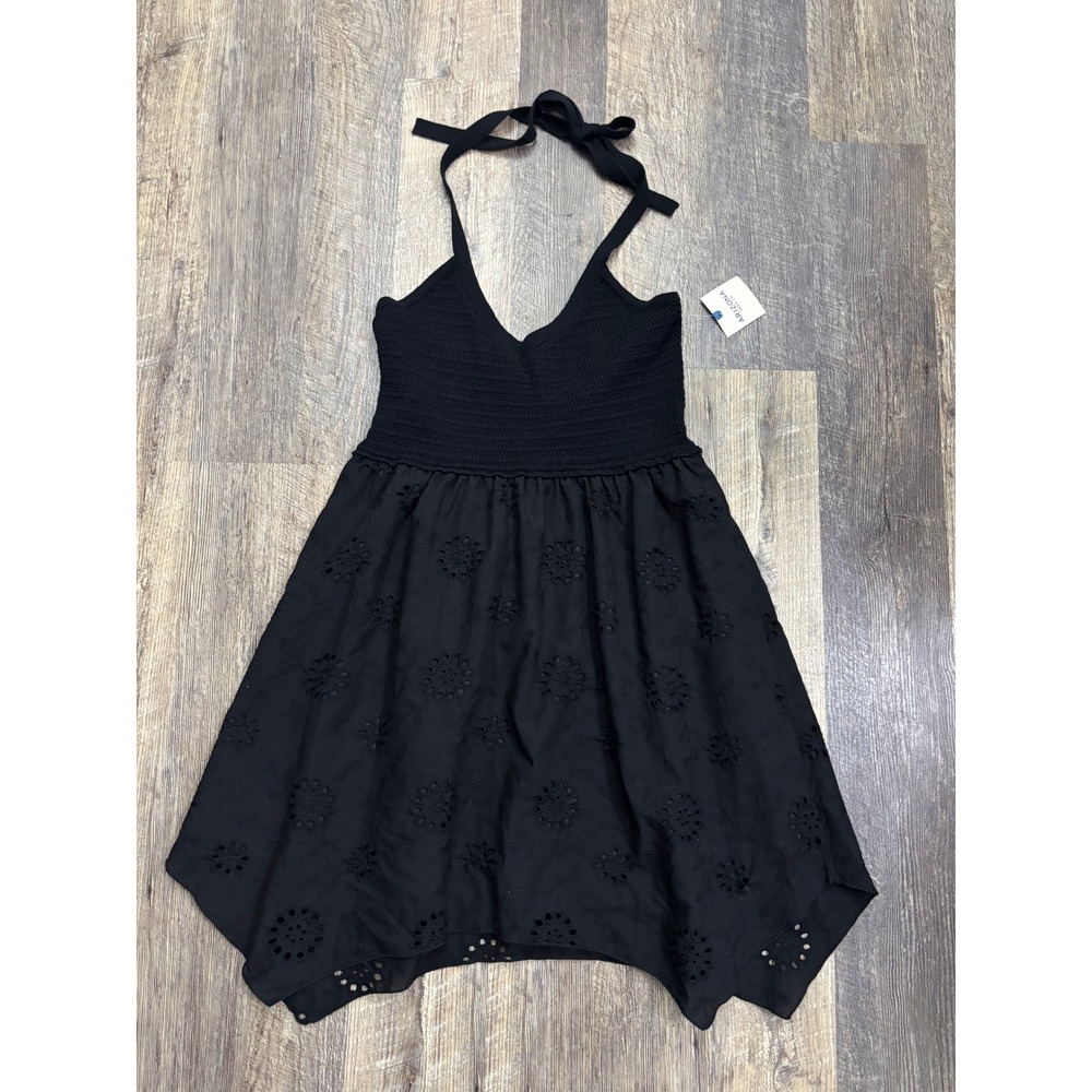 Arizona Jean Co Black Halter Eyelet Handkerchief Hem Dress Large New